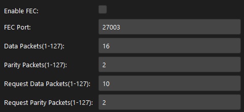Screenshot of the Pingless FEC settings panel